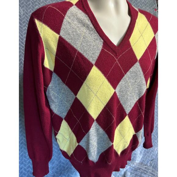 Scott & Charters Irish Cashmere Intarsia Argyle VNeck Sweater Luxe Golf Vintage - Picture 2 of 5